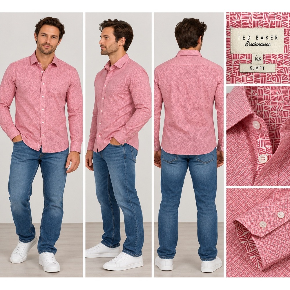 Ted Baker Endurance Button Down Mens 15.5 Pink Old Money Preppy Slim Fit Cotton